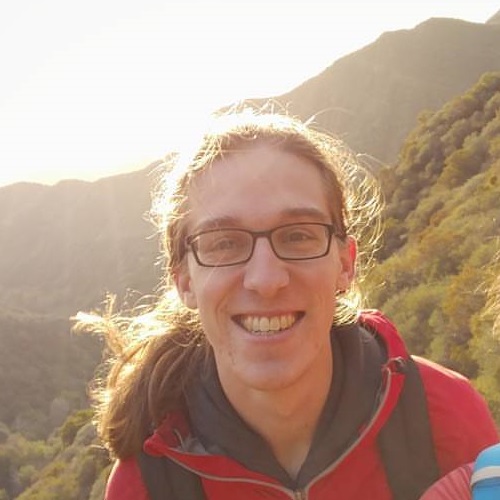 The face of a light-skinned person with long brown hair, smiling